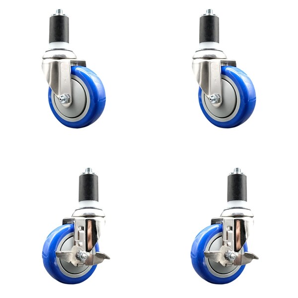 Service Caster 4 Inch 316SS Blue Poly Swivel 1-1/2 Inch Expanding Stem Caster Brake SCC, 2PK SS316EX20S414-PPUB-BLUE-2-TLB-2-112 - main